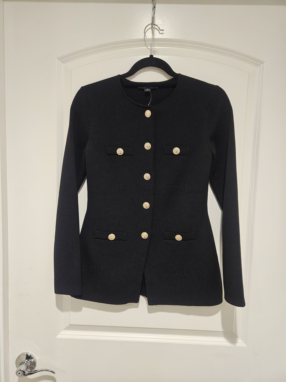 Ann Taylor Black Collarless Knit Jacket/Blazer with Gold Buttons #939